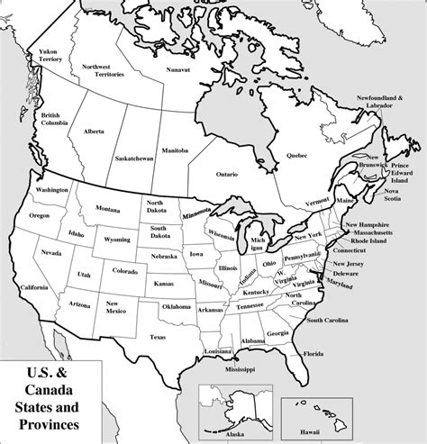 printable us and canada map.
